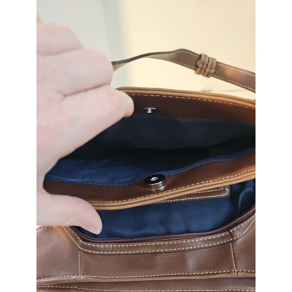 CHAPS Satchel Purse Beige Jacquard - 3 Compartments Zip